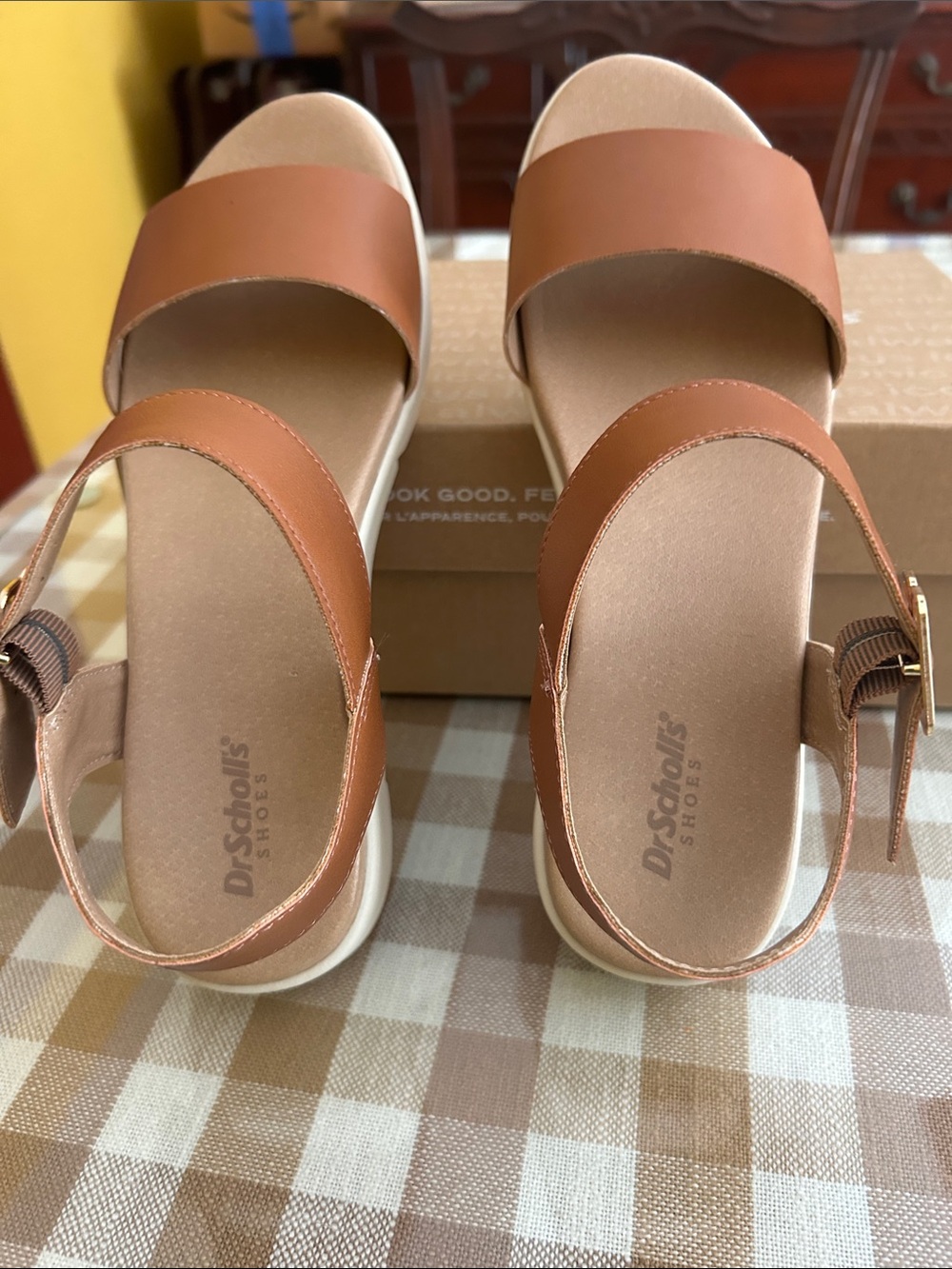 NIB Dr. Scholl's Cognac Brown Double-Band Slingback Sandals